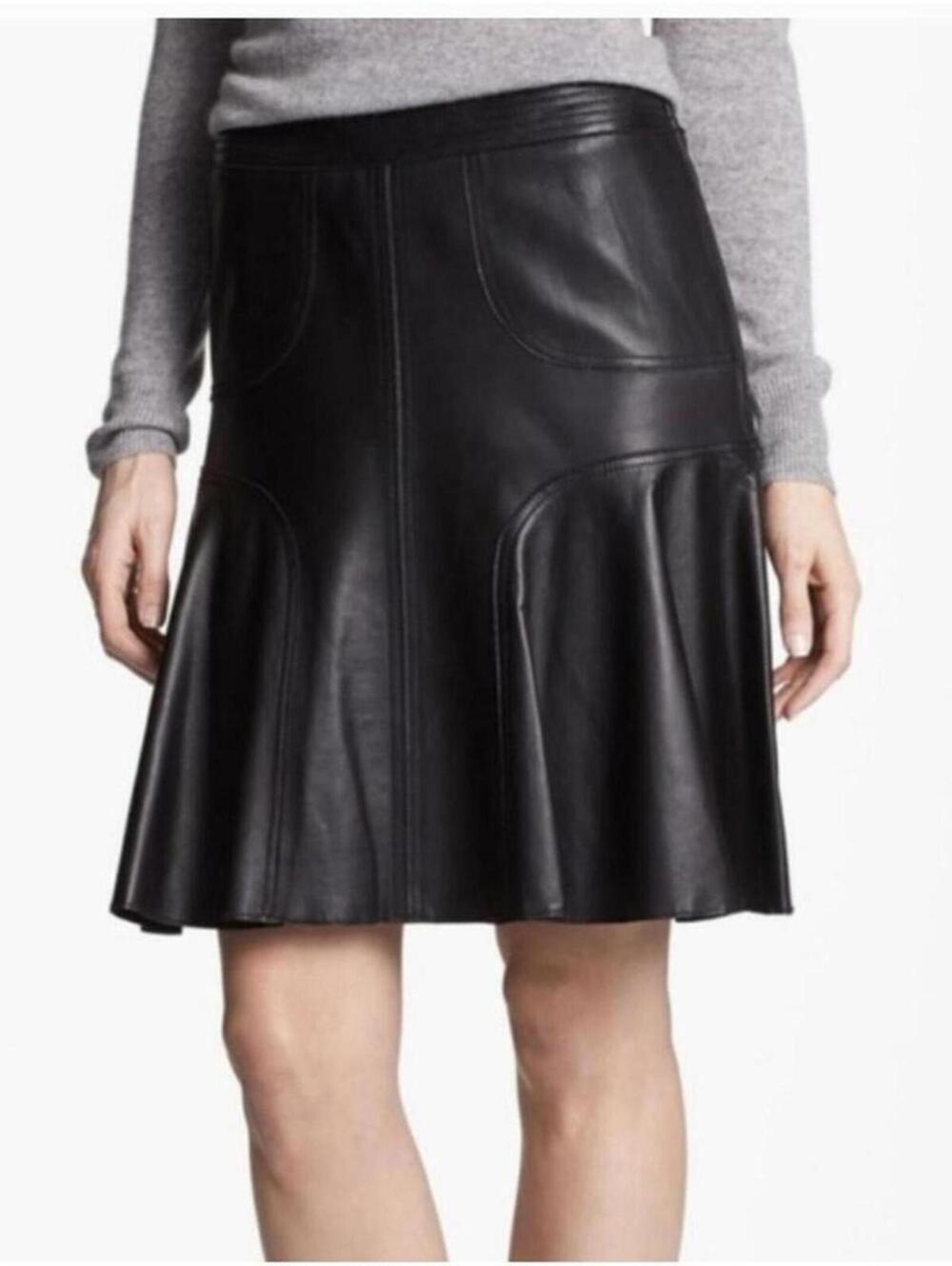 Halogen Black Leather Flounce Mini Skirt Womens 4 NWT Preppy